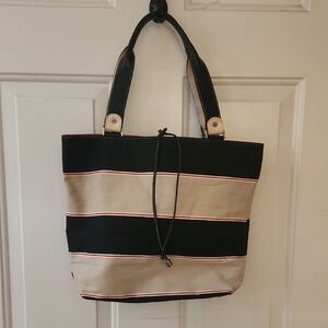 Striped Black and Tan Tote Bag